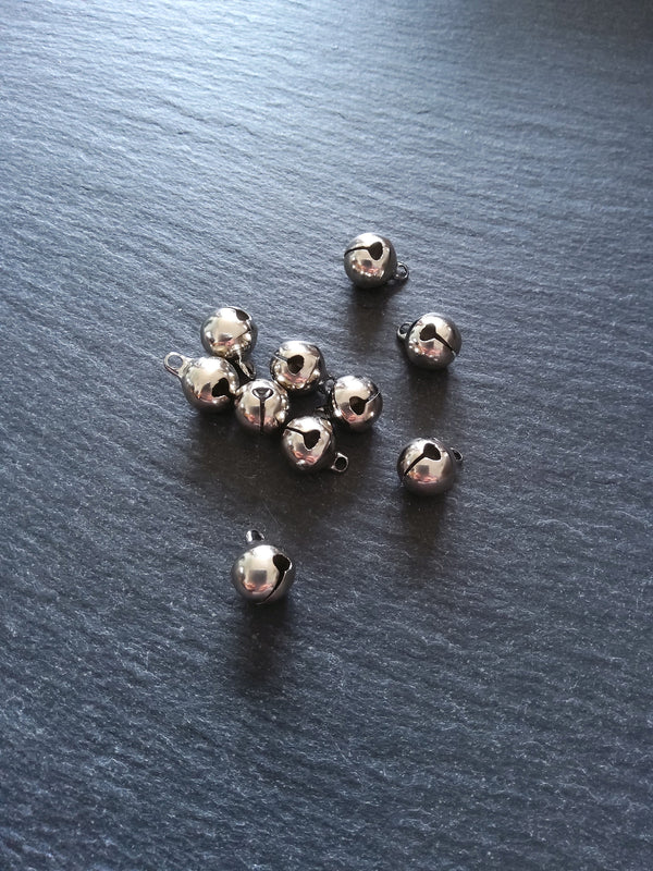 20 or 100 Antique Silver Tone 10mm Brass Bells Bell Charms 13x10mm