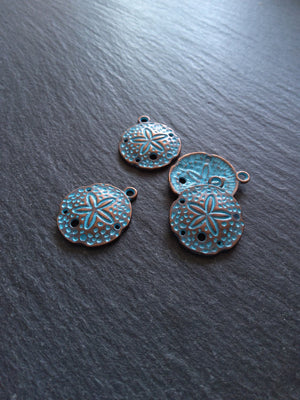 8 or 40 Antique Copper Sand Dollar Charms with Blue Patina 25x21mm