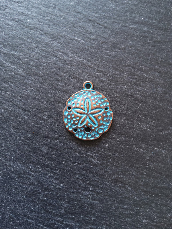 8 or 40 Antique Copper Sand Dollar Charms with Blue Patina 25x21mm