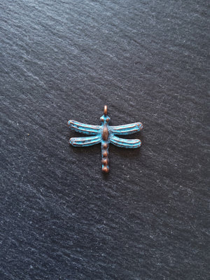 4 or 20 Antique Copper Dragonfly Charms with Blue Patina 28x25mm