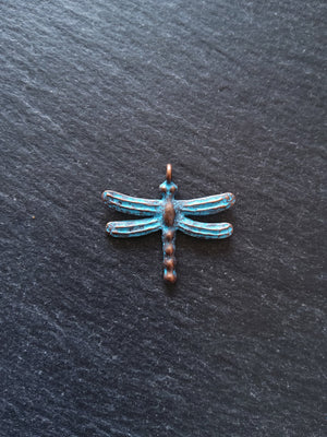4 or 20 Antique Copper Dragonfly Charms with Blue Patina 28x25mm