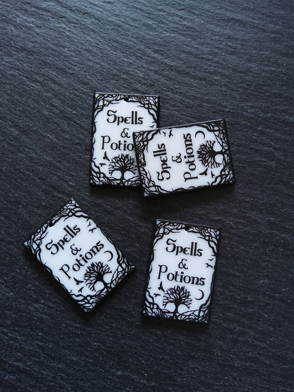 2 or 10 Spells & Potions Charms White and Black Acrylic 36x26x2.2mm
