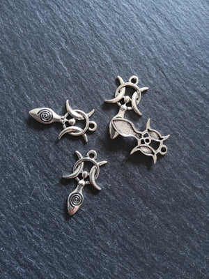 6 or 30 Triple Moon Spiral Goddess Charms Silver Tone Alloy 27x17mm