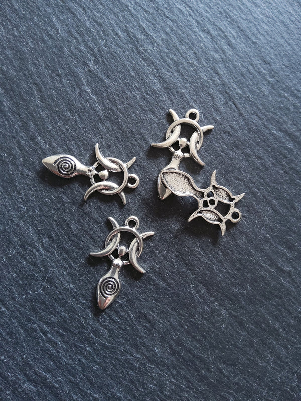 6 or 30 Triple Moon Spiral Goddess Charms Silver Tone Alloy 27x17mm
