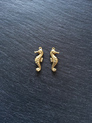 2 or 10 Seahorse Charms Gold Stainless Steel 26x10x4mm