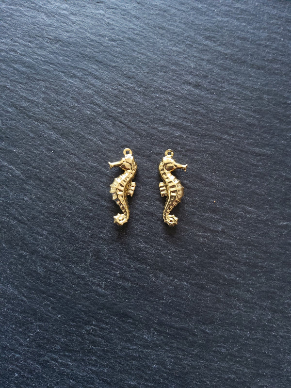 2 or 10 Seahorse Charms Gold Stainless Steel 26x10x4mm