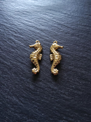 2 or 10 Seahorse Charms Gold Stainless Steel 26x10x4mm