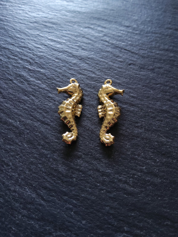 2 or 10 Seahorse Charms Gold Stainless Steel 26x10x4mm