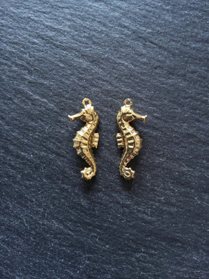 2 or 10 Seahorse Charms Gold Stainless Steel 26x10x4mm
