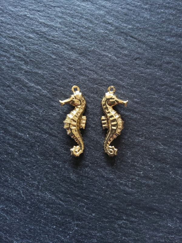 2 or 10 Seahorse Charms Gold Stainless Steel 26x10x4mm
