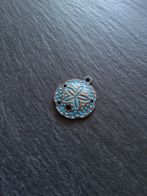 8 or 40 Antique Copper Sand Dollar Charms with Blue Patina 25x21mm
