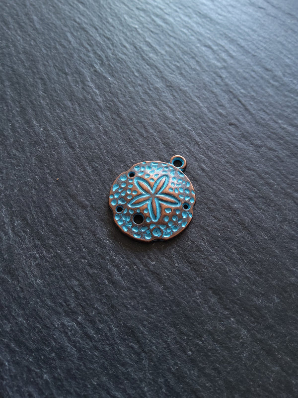 8 or 40 Antique Copper Sand Dollar Charms with Blue Patina 25x21mm