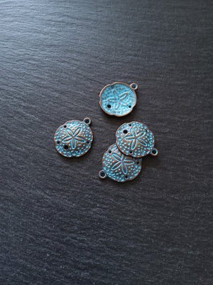 8 or 40 Antique Copper Sand Dollar Charms with Blue Patina 25x21mm