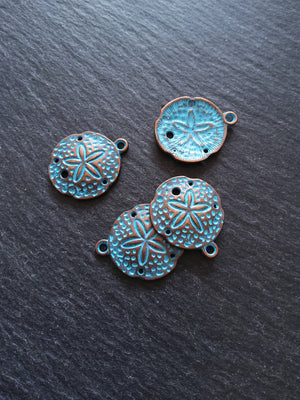8 or 40 Antique Copper Sand Dollar Charms with Blue Patina 25x21mm