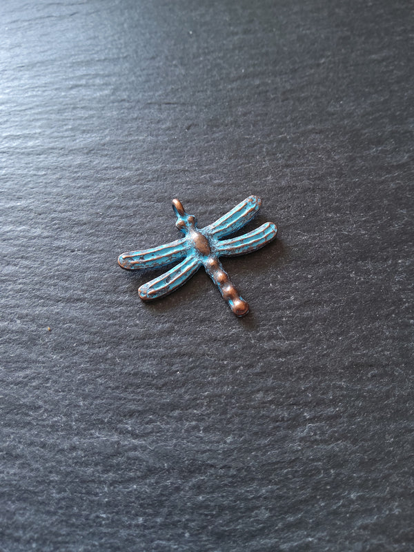 4 or 20 Antique Copper Dragonfly Charms with Blue Patina 28x25mm