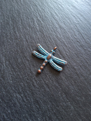 4 or 20 Antique Copper Dragonfly Charms with Blue Patina 28x25mm