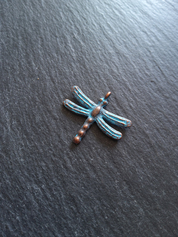4 or 20 Antique Copper Dragonfly Charms with Blue Patina 28x25mm