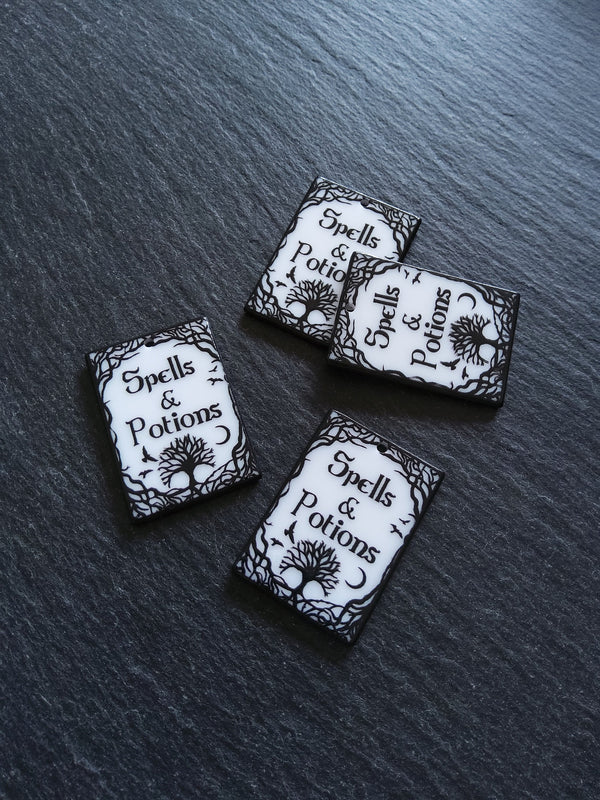 2 or 10 Spells & Potions Charms White and Black Acrylic 36x26x2.2mm