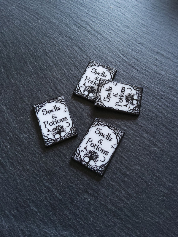 2 or 10 Spells & Potions Charms White and Black Acrylic 36x26x2.2mm