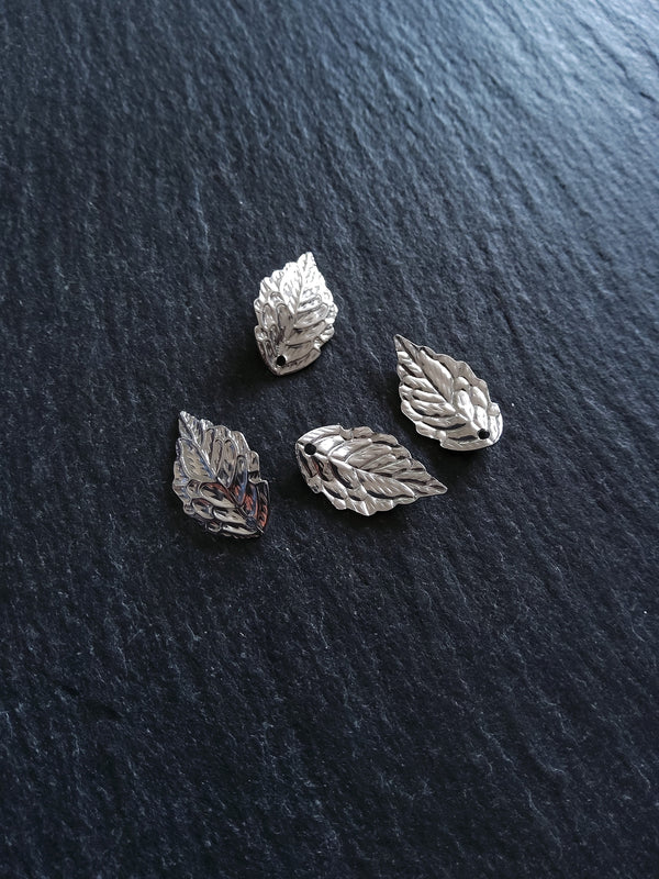 20 or 100 Stainless Steel Leaf Charms 17x10x1mm