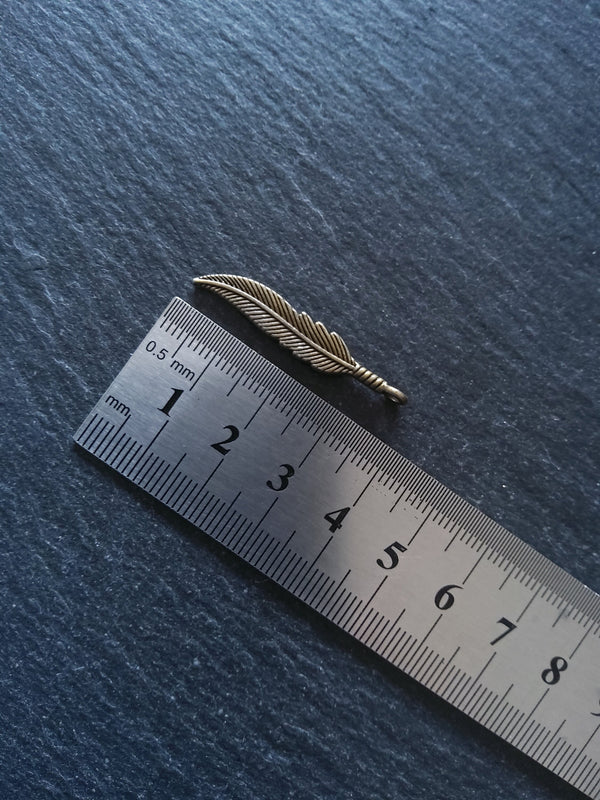 10 or 50 Antique Bronze Tone Feather Charms 37x7x1.8mm Nickel FREE