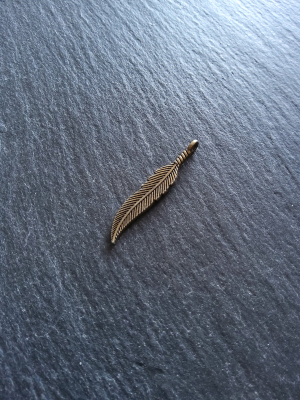 10 or 50 Antique Bronze Tone Feather Charms 37x7x1.8mm Nickel FREE
