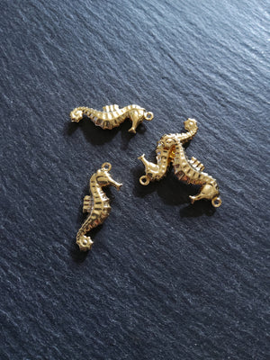 2 or 10 Seahorse Charms Gold Stainless Steel 26x10x4mm
