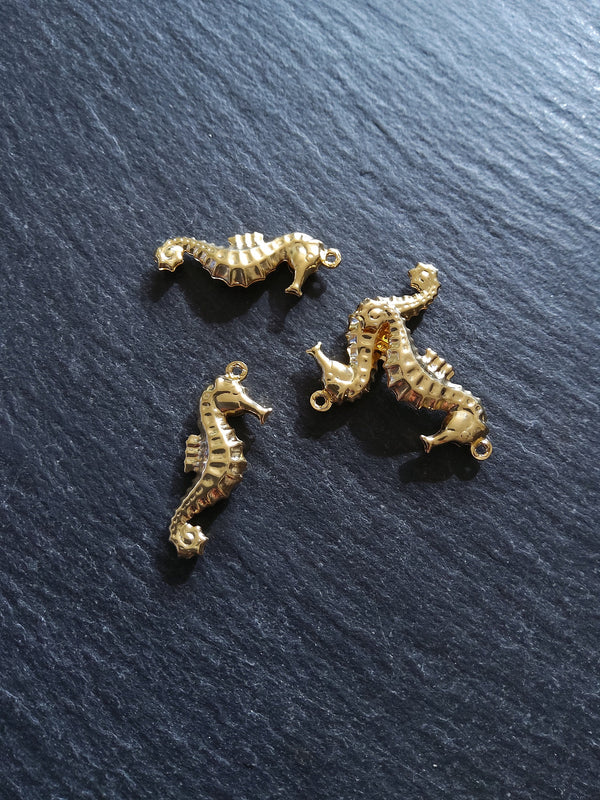 2 or 10 Seahorse Charms Gold Stainless Steel 26x10x4mm