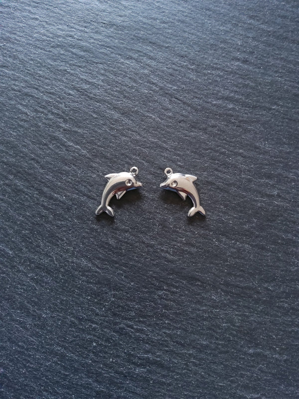 10 or 50 Dolphin Charms Stainless Steel 22x14x3mm