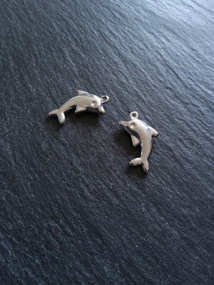 10 or 50 Dolphin Charms Stainless Steel 22x14x3mm