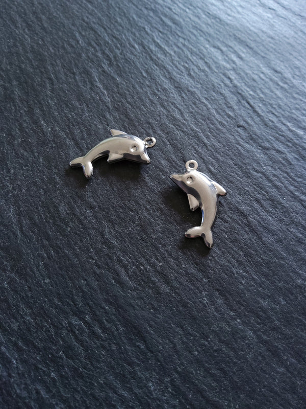 10 or 50 Dolphin Charms Stainless Steel 22x14x3mm