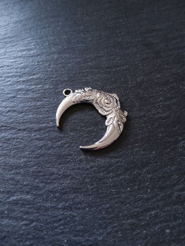 1 or 5 Stainless Steel Crescent Moon & Flower Pendants 30x26x3mm