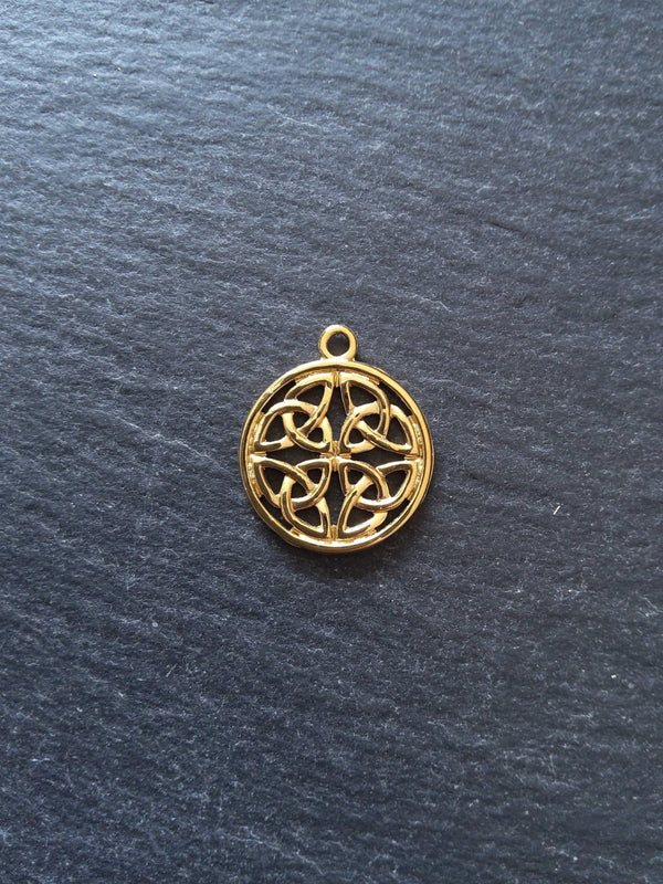 1 or 5 Real 18K Gold Plated Dara Celtic Knot Round Stainless Steel Charms 24x20mm