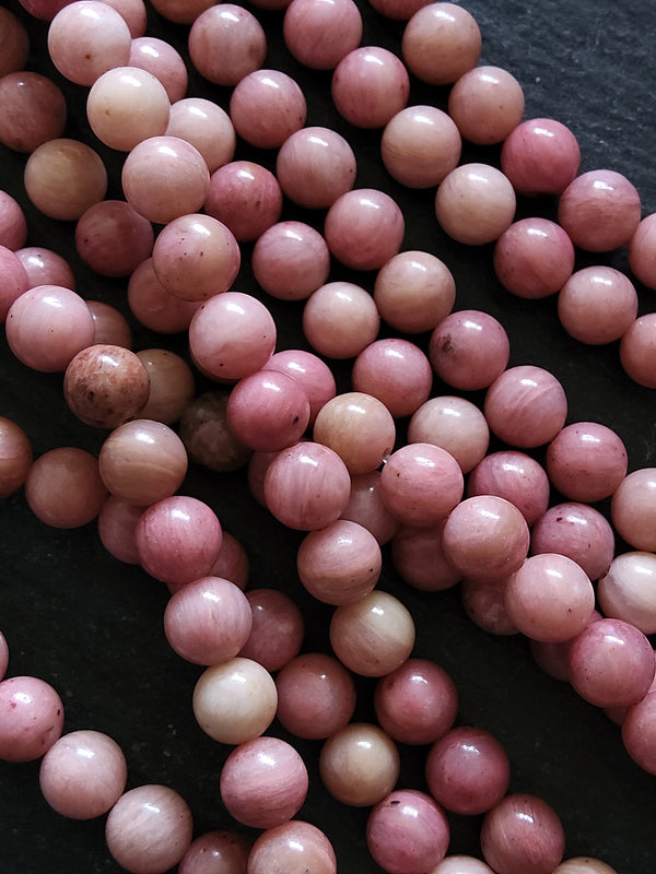 6.6mm Rhodonite Undyed Natural Salmon Pink Beads Full 15.5 inch strand