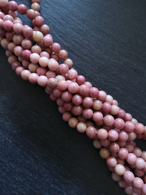 6.6mm Rhodonite Undyed Natural Salmon Pink Beads Full 15.5 inch strand