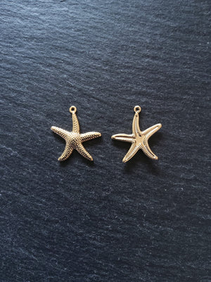2 or 10 Starfish Charms Real 14K Gold Plated Brass 22x21x2.5mm