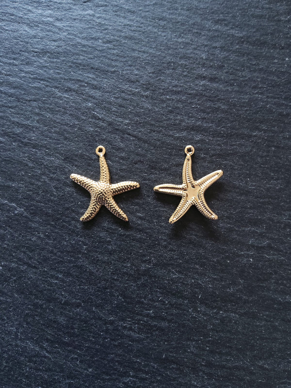 2 or 10 Starfish Charms Real 14K Gold Plated Brass 22x21x2.5mm