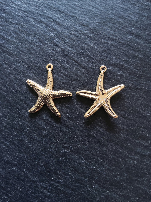 2 or 10 Starfish Charms Real 14K Gold Plated Brass 22x21x2.5mm