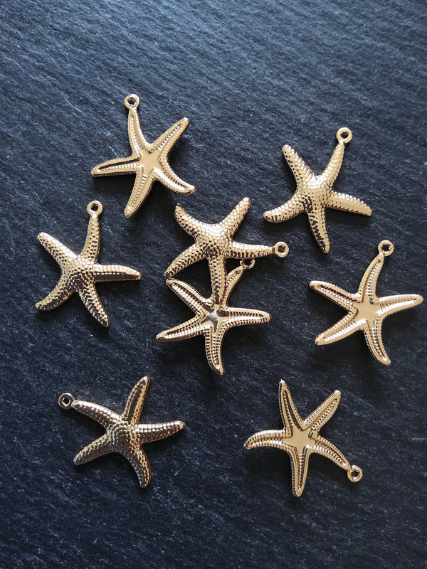 2 or 10 Starfish Charms Real 14K Gold Plated Brass 22x21x2.5mm