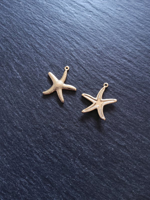 2 or 10 Starfish Charms Real 14K Gold Plated Brass 22x21x2.5mm