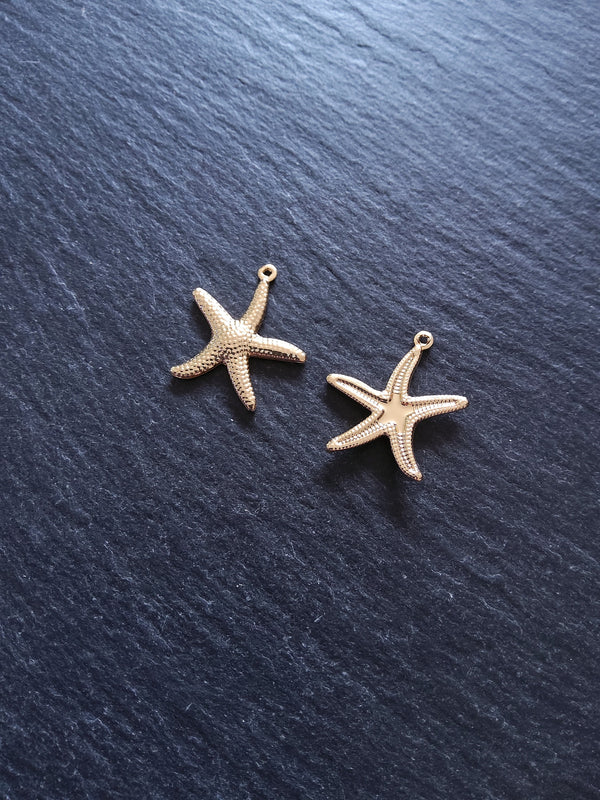 2 or 10 Starfish Charms Real 14K Gold Plated Brass 22x21x2.5mm