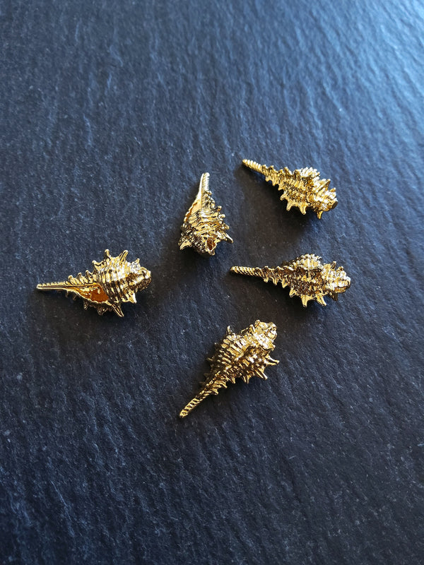 2 or 10 Conch Sea Shell Charms Real 18K Gold Plated Brass 20x11x9mm Nickel FREE