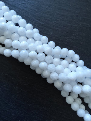 8.1mm Bright White Malaysia Jade Quartzite Beads Dyed & Heated. Full 15 inch Strand