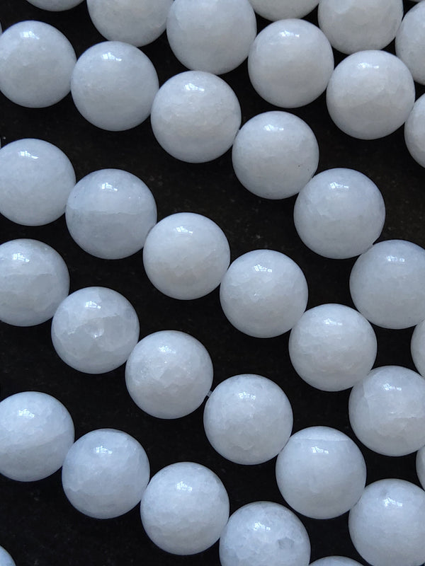 8.1mm Bright White Malaysia Jade Quartzite Beads Dyed & Heated. Full 15 inch Strand