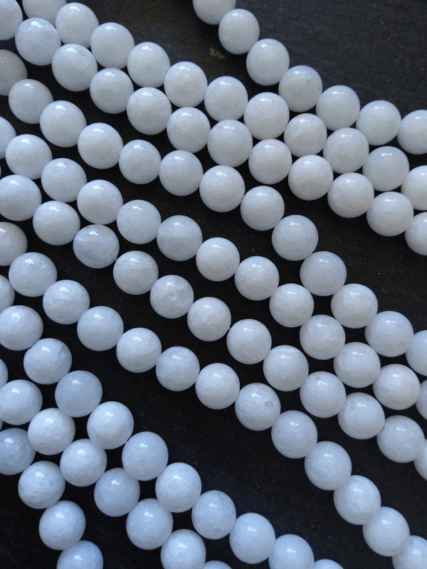8.1mm Bright White Malaysia Jade Quartzite Beads Dyed & Heated. Full 15 inch Strand