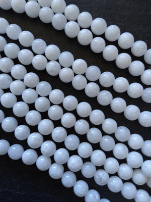 8.1mm Bright White Malaysia Jade Quartzite Beads Dyed & Heated. Full 15 inch Strand