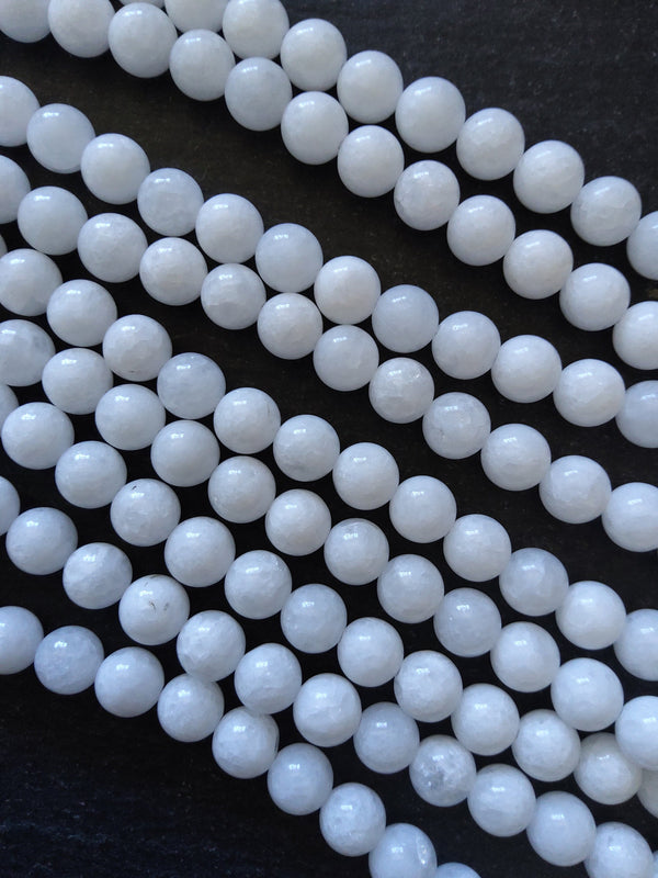 8.1mm Bright White Malaysia Jade Quartzite Beads Dyed & Heated. Full 15 inch Strand