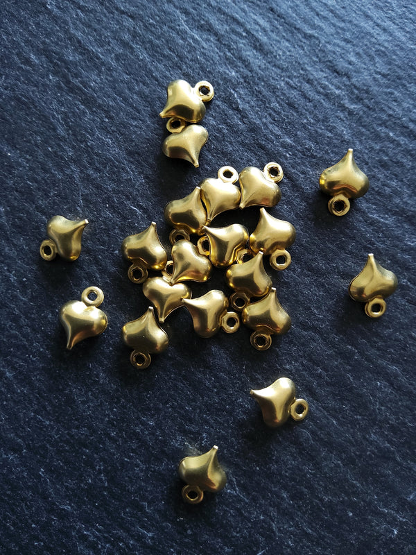 20 or 100 Tiny Heart Charms Gold Plated 9x6x3mm