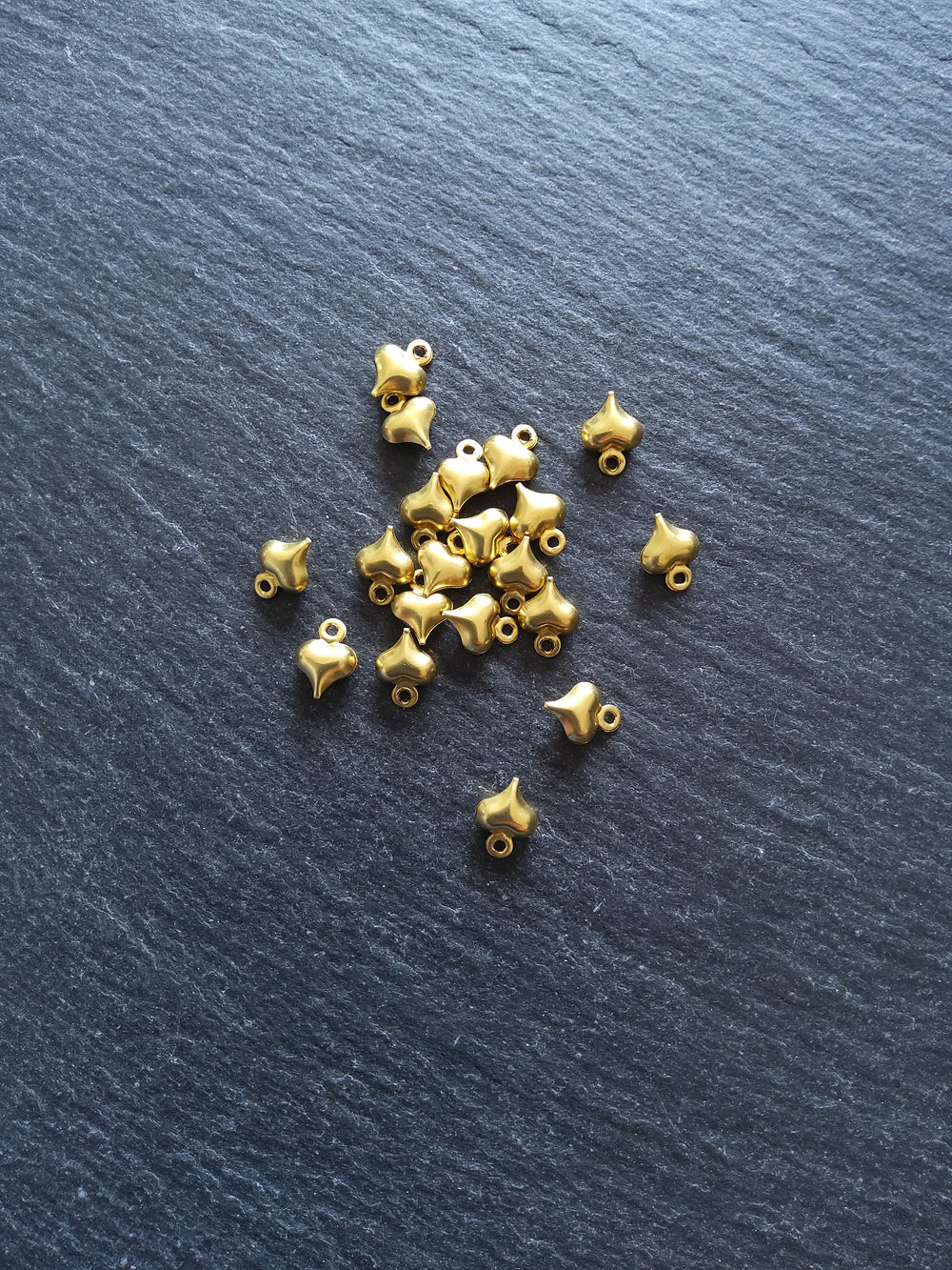 20 or 100 Tiny Heart Charms Gold Plated 9x6x3mm