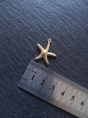 2 or 10 Starfish Charms Real 14K Gold Plated Brass 22x21x2.5mm